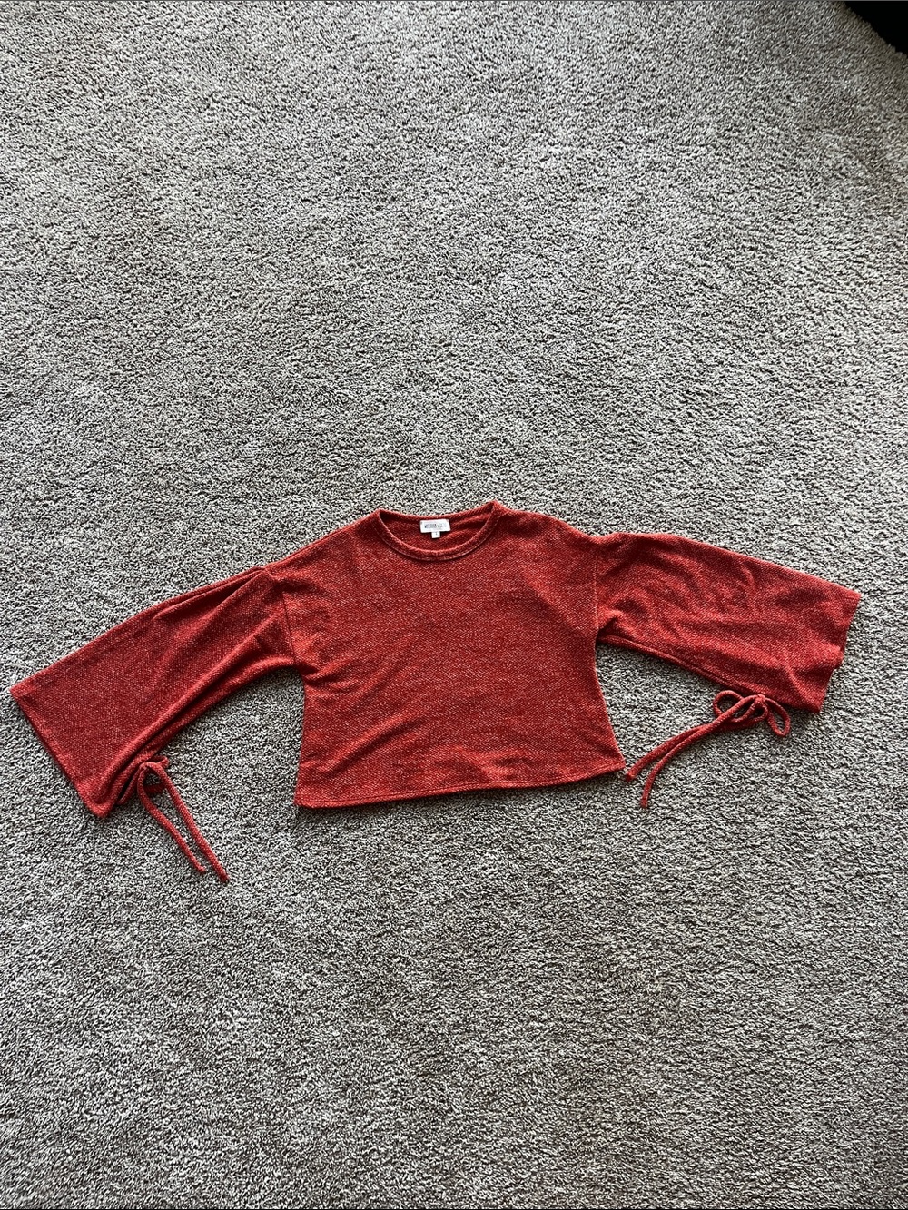 Red Tie-Sleeve Cropped Sweater Top - Women's Knit Crop